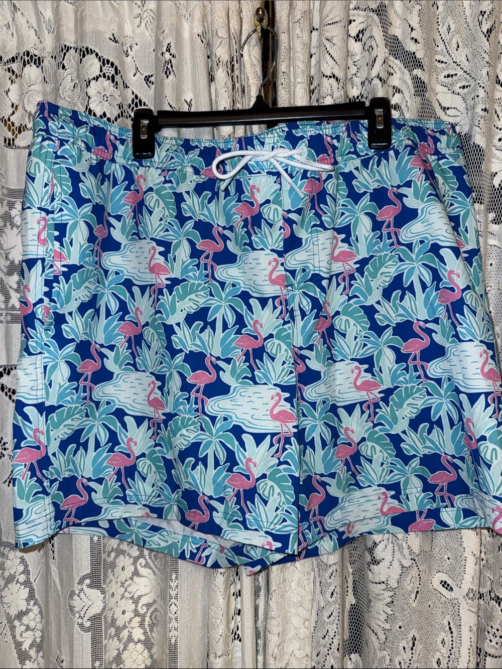 Men's Blue Flamingo Print Swim Board Shorts